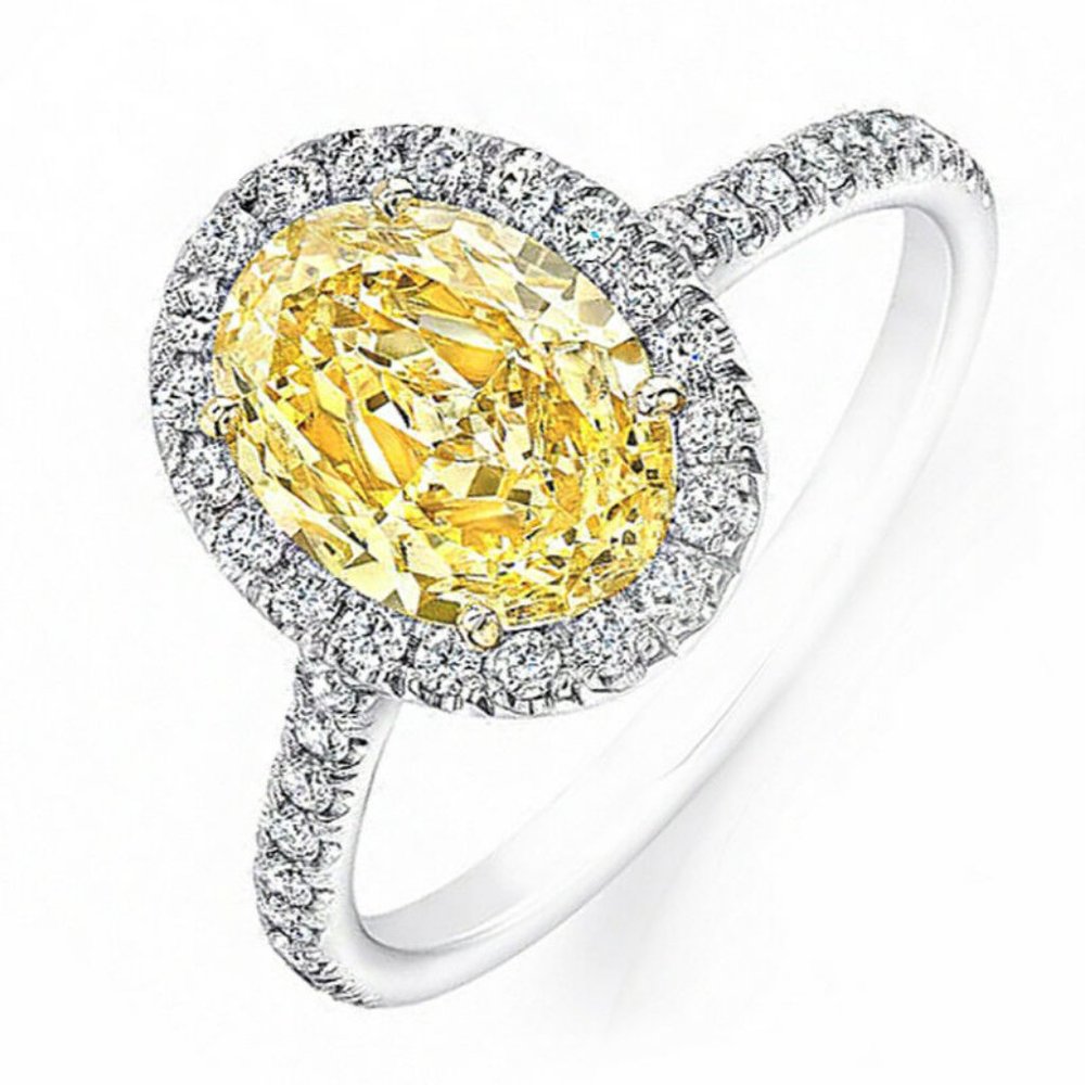 2.50 CTW Oval Fancy Yellow Diamond Engagement Ring